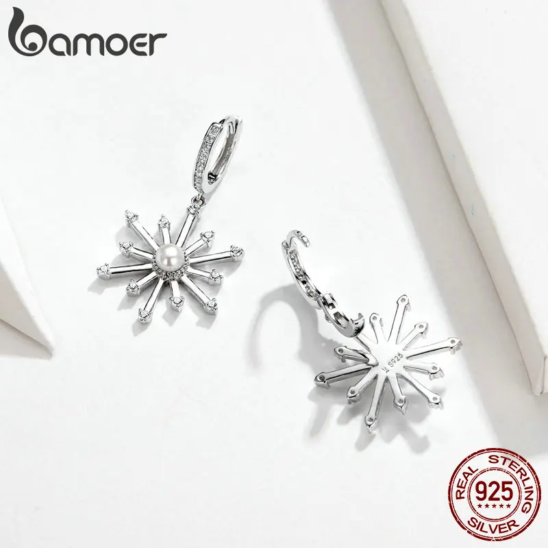 Najtaniej Bamoer fajerwerki spadek kolczyki wyczyść CZ Radiant chryzantemy dynda kolczyki dla kobiet 925 srebro luksusowa biżuteria ślubna BSE140