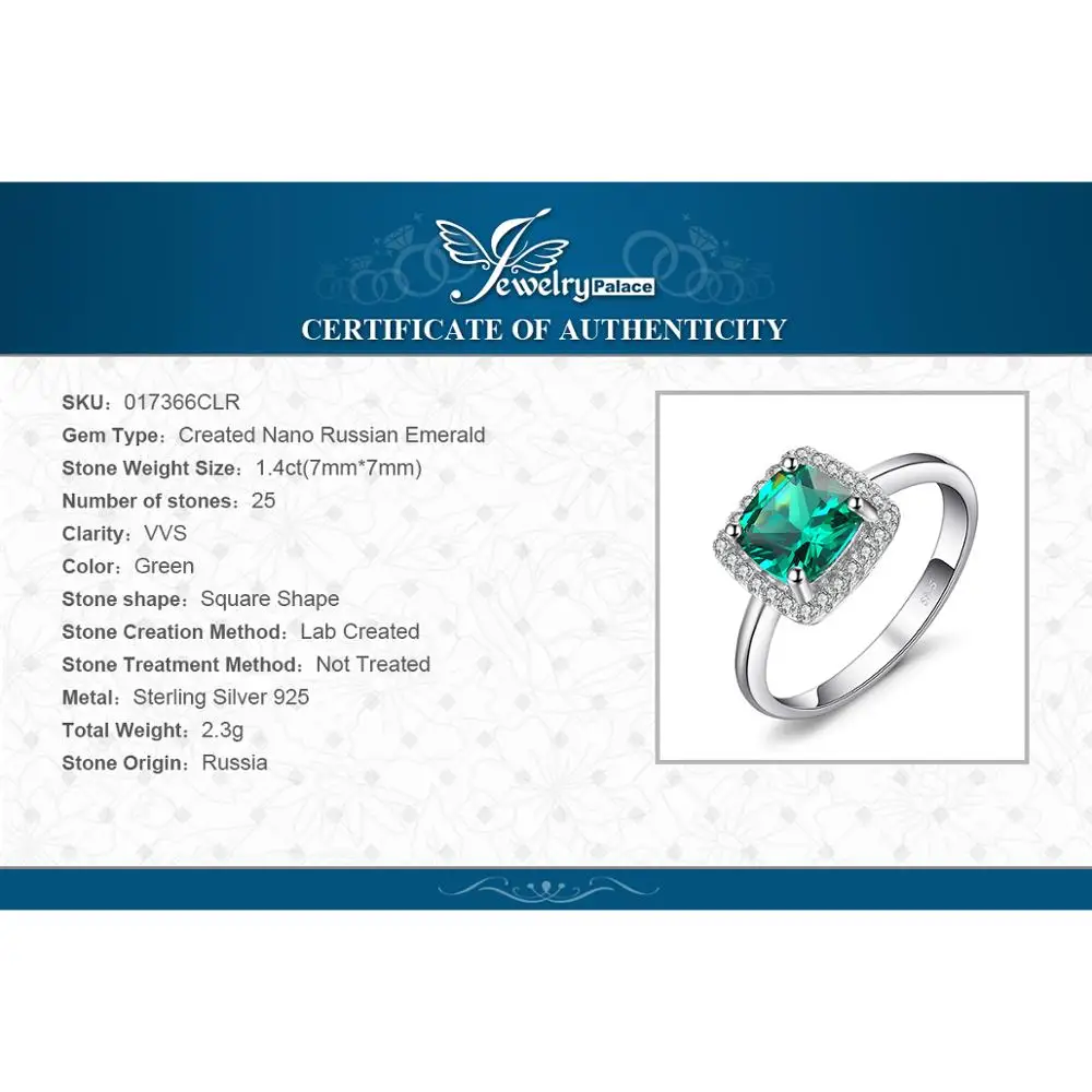 Jewelrypalace Подушки 2.3ct создания Изумрудный Обручение Halo Кольцо Solid 925 стерлингов