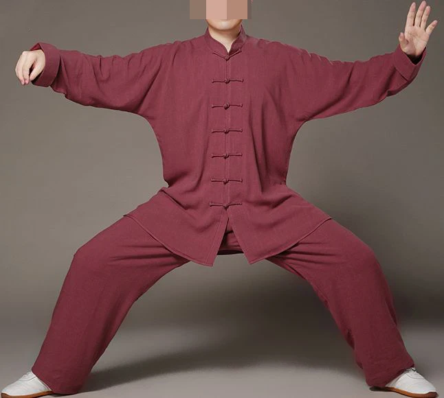 Unisex dark red Summer&Spring Washing linen lay meditation zen Suit Tai
