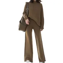Spring Women's Sweater Suit Autumn New 2018 Fashion Knitting Two piece set Female Crop Top Wide Leg Pants Loose Tracksuit X450