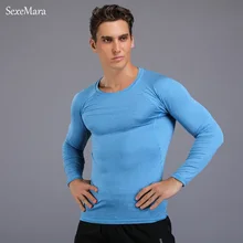 SexeMara Для Мужчин's Бег tight футболка одежда однотонные спортивные топы Длинные рукава Фитнес Обучение Бодибилдинг Спортивная