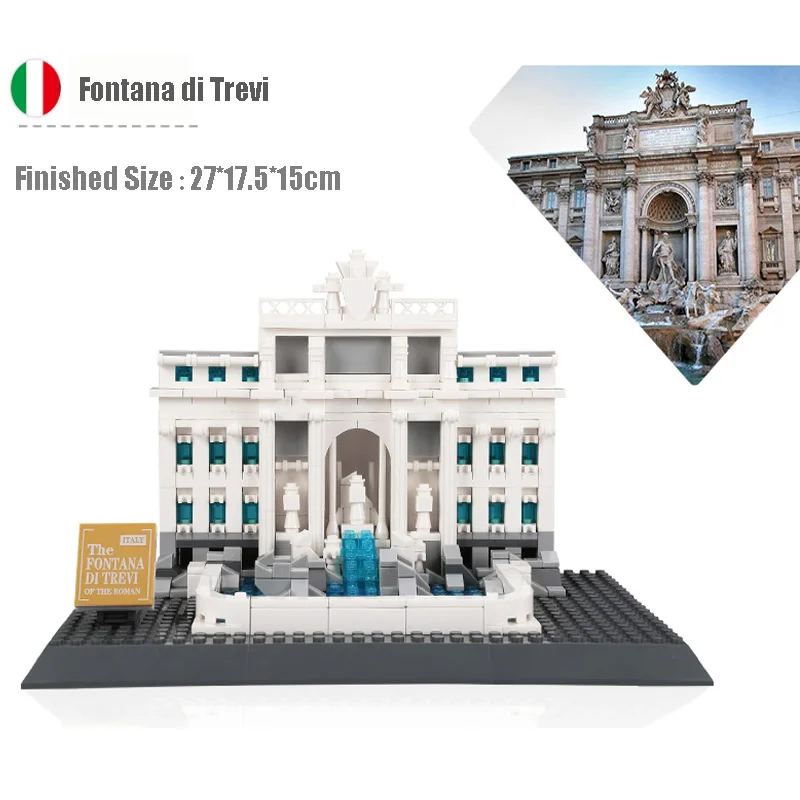

World Famous Architecture Italy Roman Fontana di Trevi Trevi Fountain Model Building Blocks Bricks Educational Toy For Kids Gift