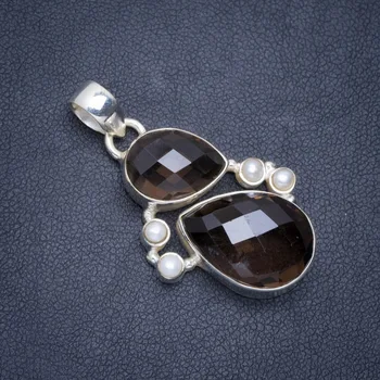 

Natural Smoky Quartz and River Pearl Handmade Unique 925 Sterling Silver Pendant 1.5" A0440