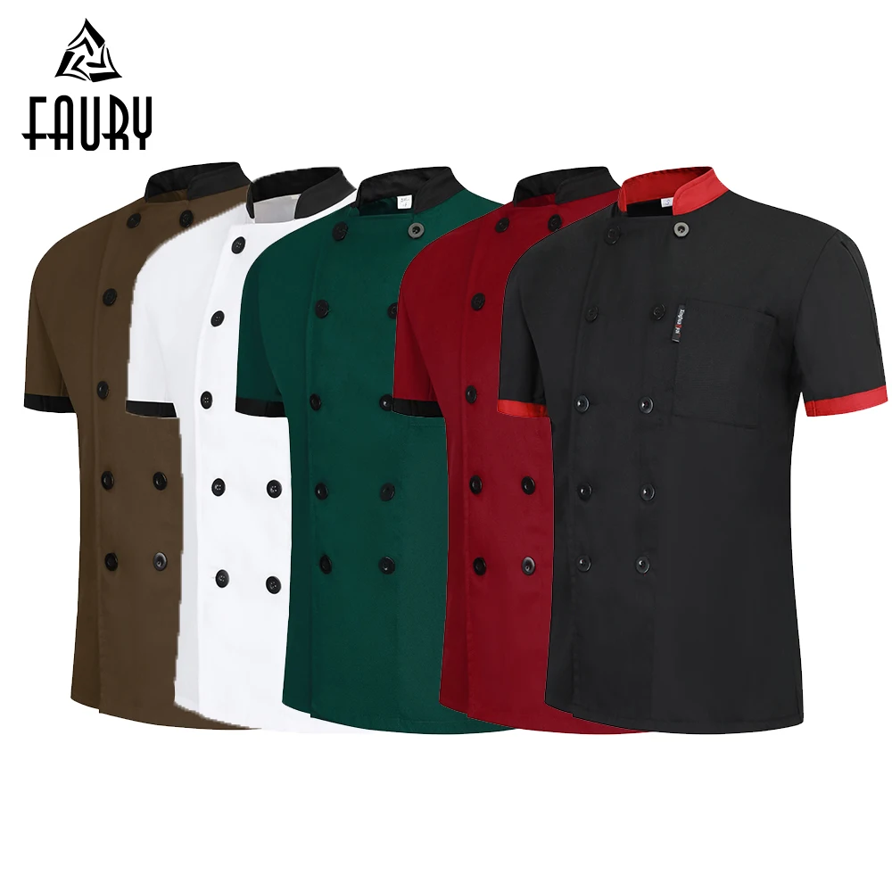

New Chef Uniform Wholesale Summer Cook Jacket Patchwork Canteen Kitchen Hotel Barbershop Profesional Shirt Work Overalls