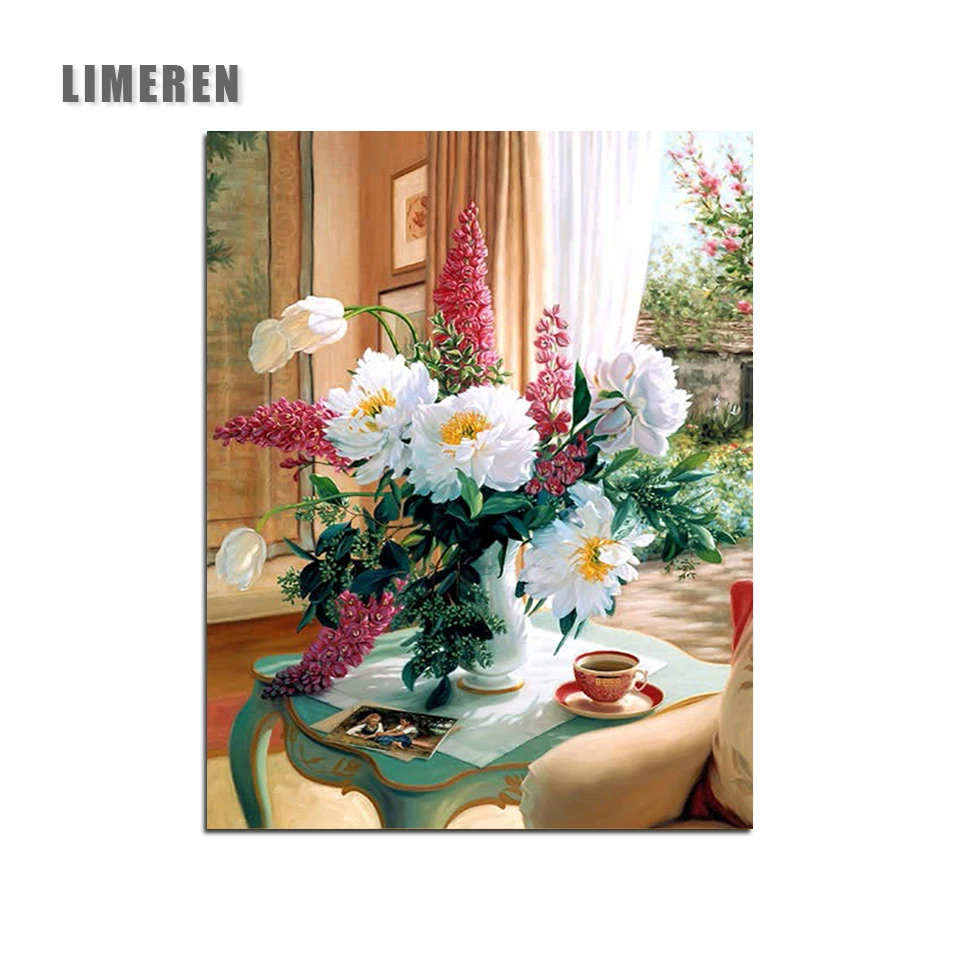 

Unframed Flowers In Vase Wall Picture Canvas Drawing Coloring By Number Acrylic Oil Painting By Numbers For Living Room Wall Art