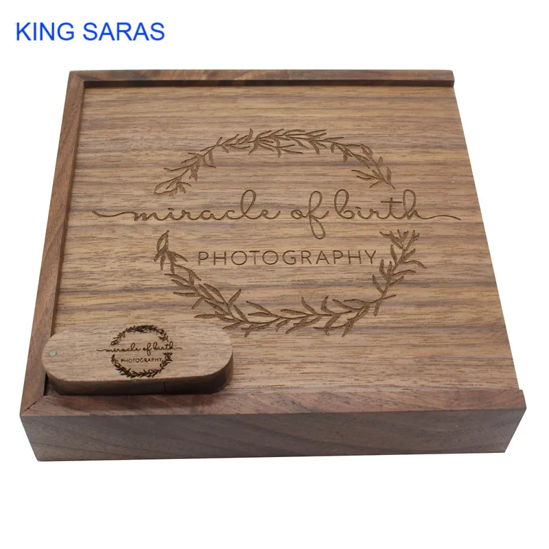 KING SARAS логотип грецкий орех деревянный + коробка usb флэш-накопитель 4 ГБ 8 ГБ 16 ГБ 32 ГБ 64 ГБ usb2.0 на заказ лучший подарок флешка