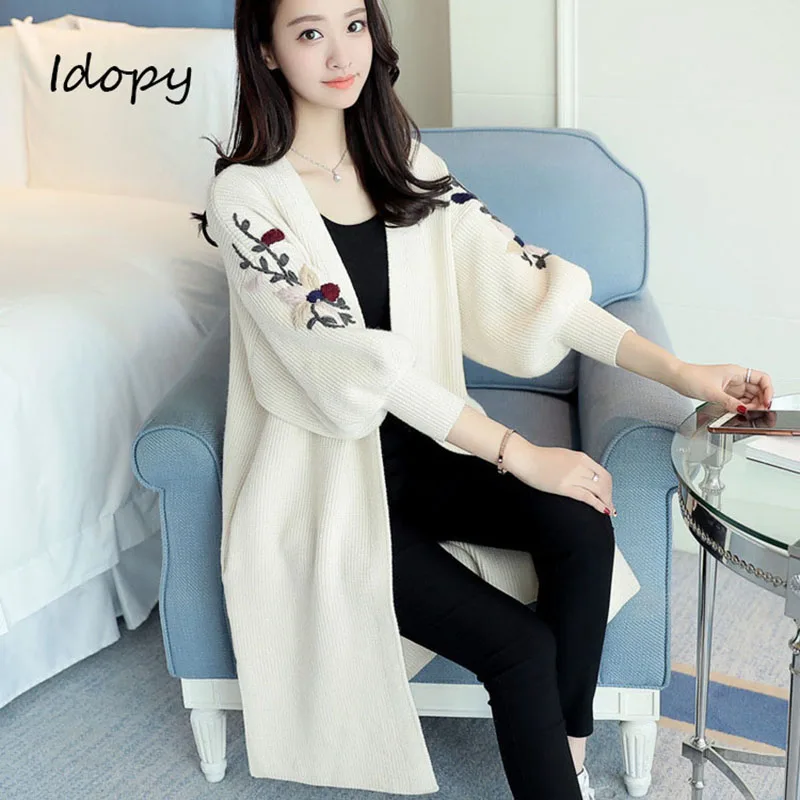 Idopy Fashion Womens Thick Knitting Cardigan Knitted Long Sweater