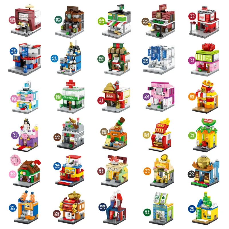 

Model Building Blocks Mini Street City 3D Model Retail Store McDonald Apple Bricks Educational Toys With Friends