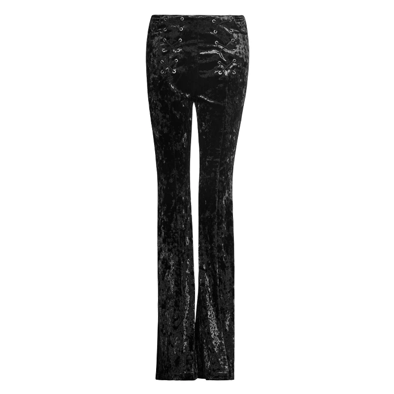 Готический необычный дизайн эластичные расклешенные широкие брюки Капри классические Хэллоуин цветок черные Бархатные расклешенные брюки панк Рейв PK-104 - Цвет: Black