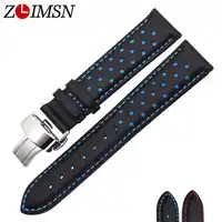 ZLIMSN Men's Watch Band Strap Genuine Leather Replacement Black Blue 20 22mm Watchbands 316L Stainless Steel Butterfly Buckle
