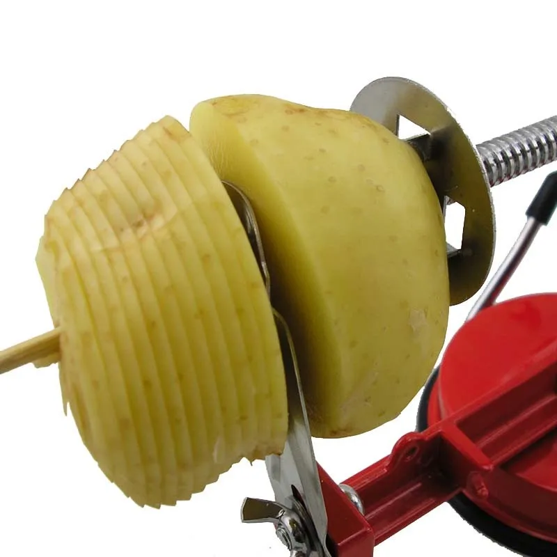 ZORASUN Manual Red Stainless Steel Spiral Potato Slicer French Fry Cutter Potato Chips Fried Machine DIY Kitchen Tools