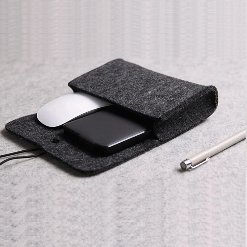 New-Wool Fiber Power Bank Storage Bag Mini Sofe Felt Pouch For Data Cable Mouse Travel Organizer Electronic Gadgets Organizado