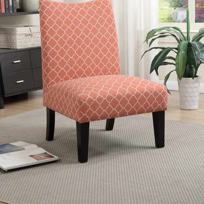 Polyster Fabric Accent Chair In Patterned Fabric, Orange