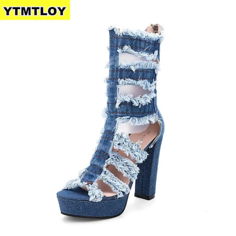 denim platform heels