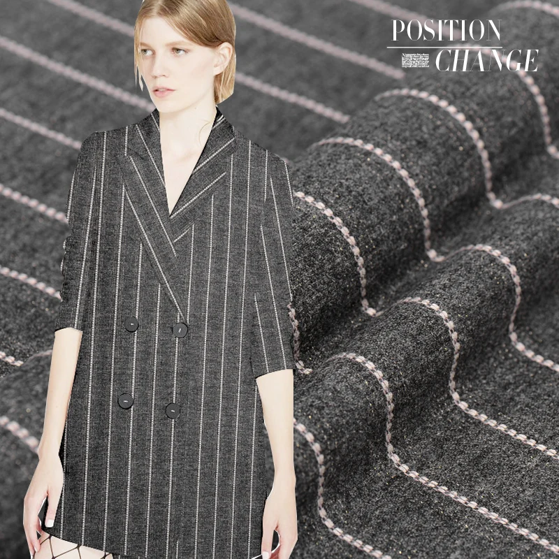 

Thin striped gray wool fabric simple autumn and winter wool clothing fabric wool suit fabric wholesale wool cloth