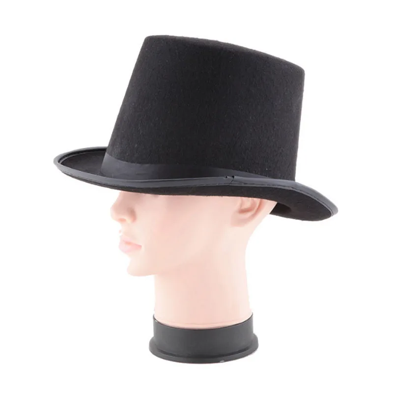 

Solid Black Satin High Cap Adults Kids Flat Dome Top Hats For Magician Costume Performance Theatrical Plays Musicals Fedora