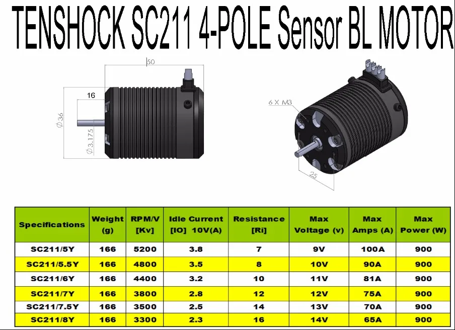 Tenshock SC211 4-полюсный автоматический бесщеточный электродвигатель с датчиком для 2WD 1/10 весы короткие конечно связанных 7030 SC10 HPI Блиц Traxxas слэш XL