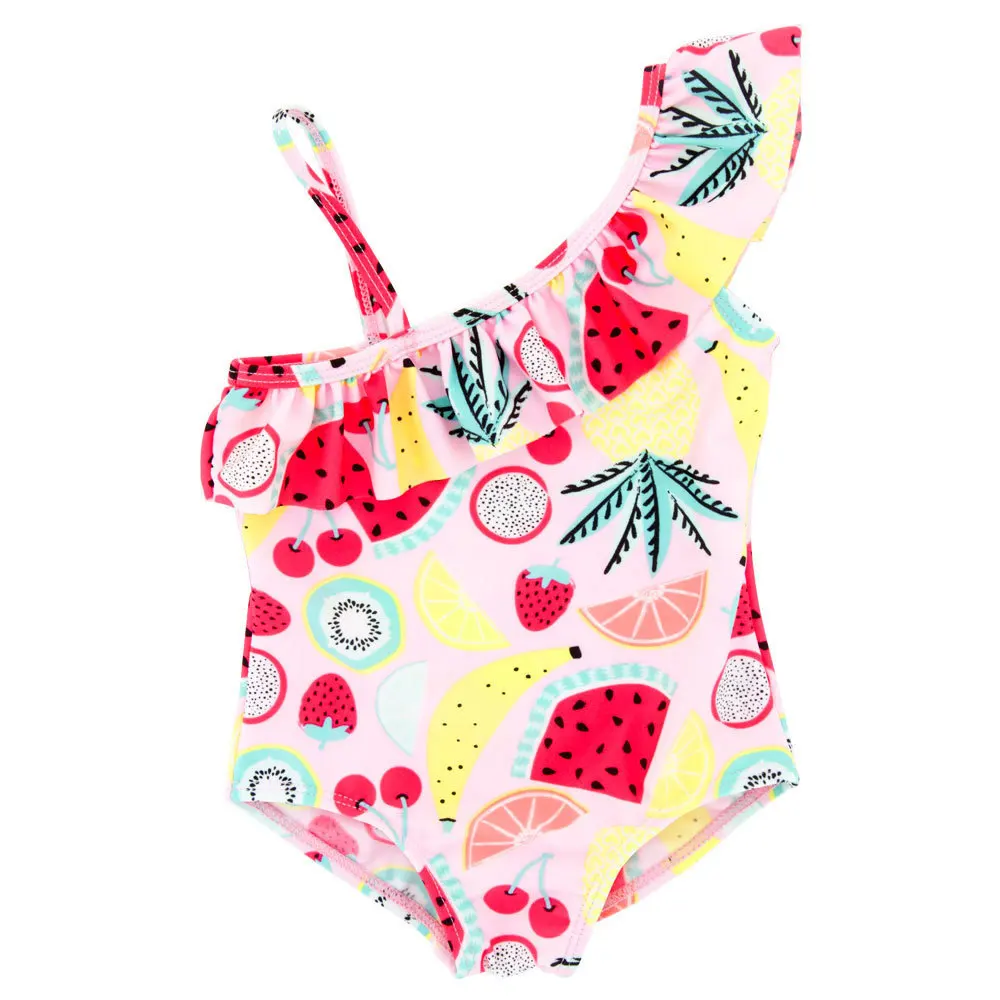 

2019 New Summer Child Watermelon Swimwear One Piece Kids Girls Halter Ruffles Swimwear Swimsuit Briefs Beachwear Bathing