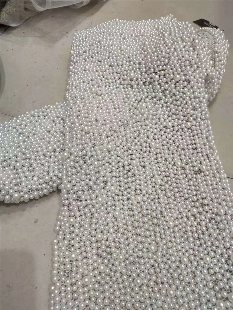 

Newest French net lace with full beads H-12308 high quality embroidered lace fabric for fashion decoration