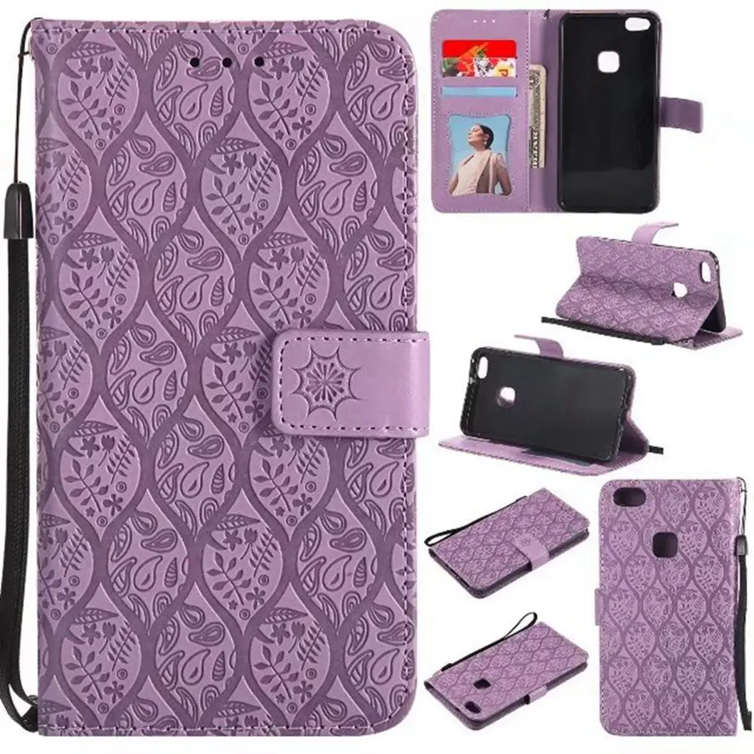 

MuTouNiao Purple Rattan Leather Flip Case Cover For Huawei P8 P9 P10 P20 Lite GR3 Mini Pro Lite Plus 2017