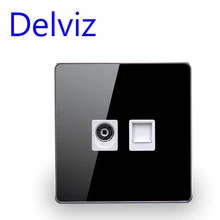 Компьютерная и телевизионная настенная розетка, кристальная стеклянная панель, без штекера RJ45 сетевой адаптер 2 банды настенный компьютер и ТВ розетка