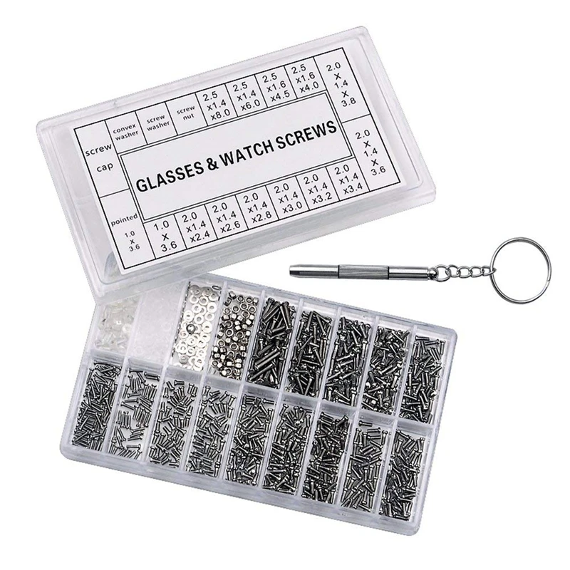 1000pcs Set Kits Stainless Steel For Micro Glasses Sunglass Watch Spectacles Phone Tablet Screws Nuts Screwdriver Repair Tool 12