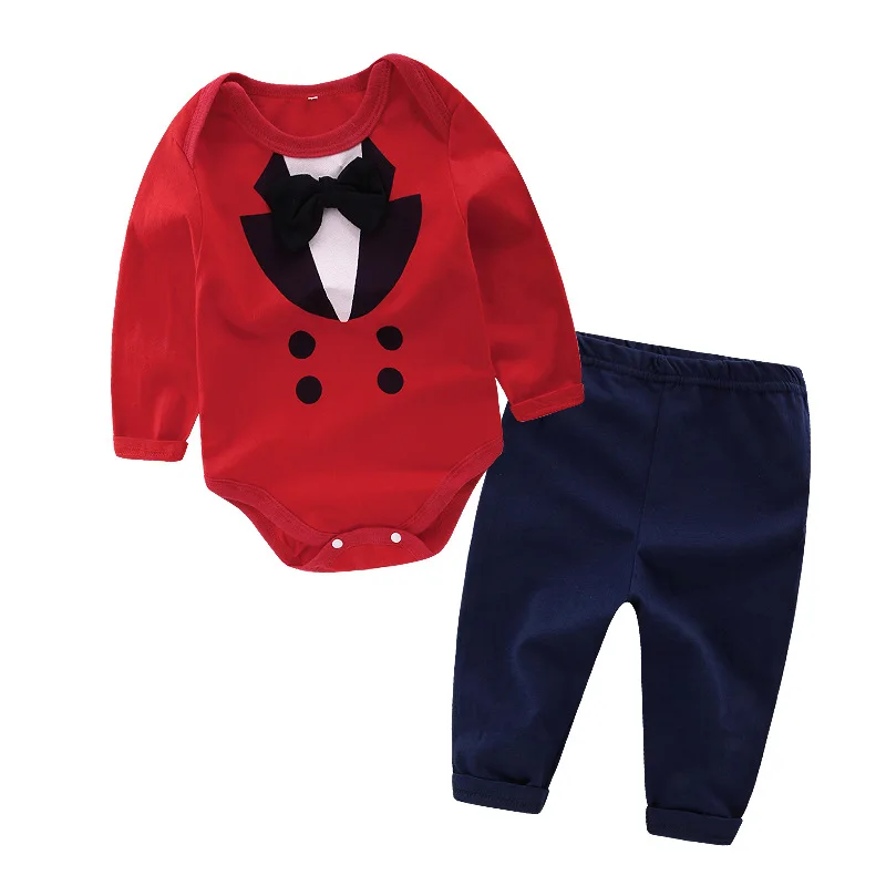 Fashion style Baby Boys Clothing Set Red Long Sleeve + Pants 2PCS Set