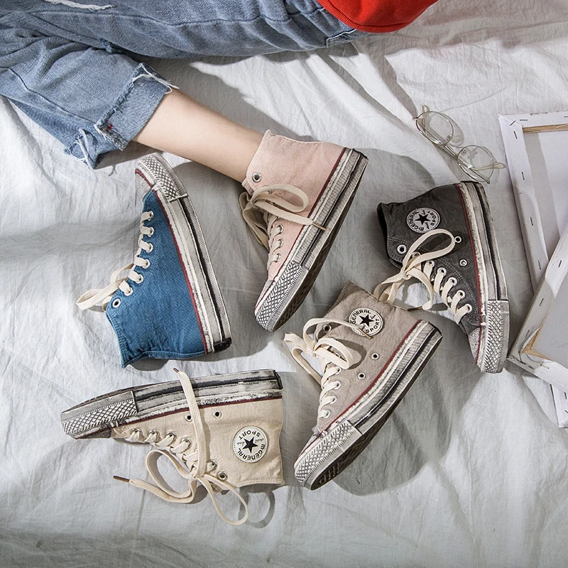 

New Arrival High quality Canvas high top Shoes Women Lace-Up Outdoor fashion girls Shoes Girls Casual Sneakers tenis feminino