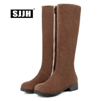 

SJJH Women Flat Knee-High Boots with Round Toe Flock Zip Short Plush Long Snow Boot Winter Fashion Casual Shoes Large Size A1038