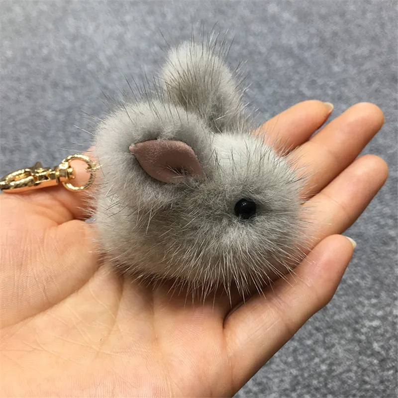 

Mini rabbit keychain girl rabbit real mink fur keychain keychain Trinket chains bunny bunnies hare skin phone pendant