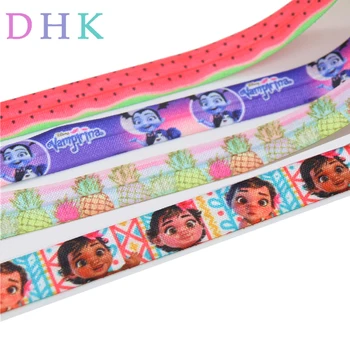 

DHK 5/8'' vampirina pineapple train printed Fold Elastic FOE stretch ribbon hairbow headwear Wholesale 5yards C1494