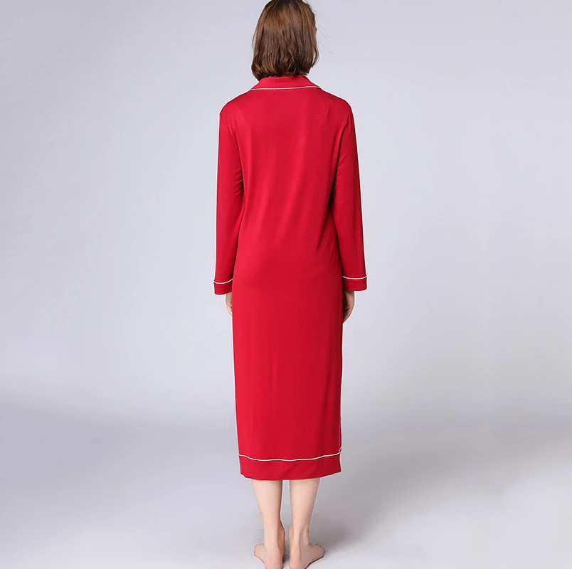 Осенняя красная Модальная ночная рубашка женская плюс размер длинное сексуальное ночное платье Домашний халат для женщин