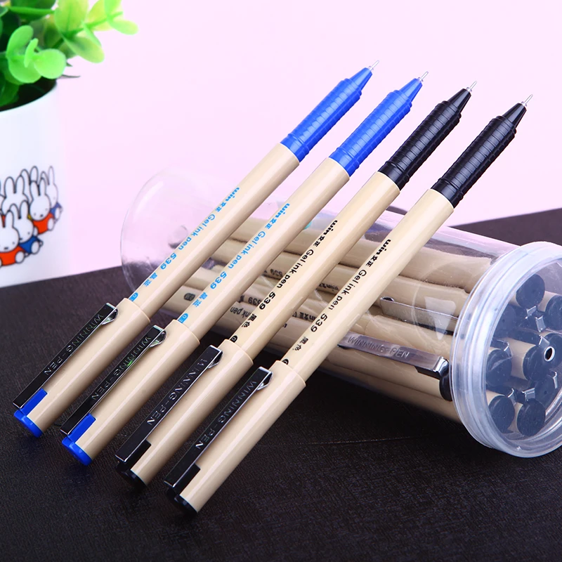 

Winning 539 Black/Blue Refills 0.38mm Finance Gel Pen 12pcs/lot Hot Needle Tip Unisex Pens Office Material School Supplies