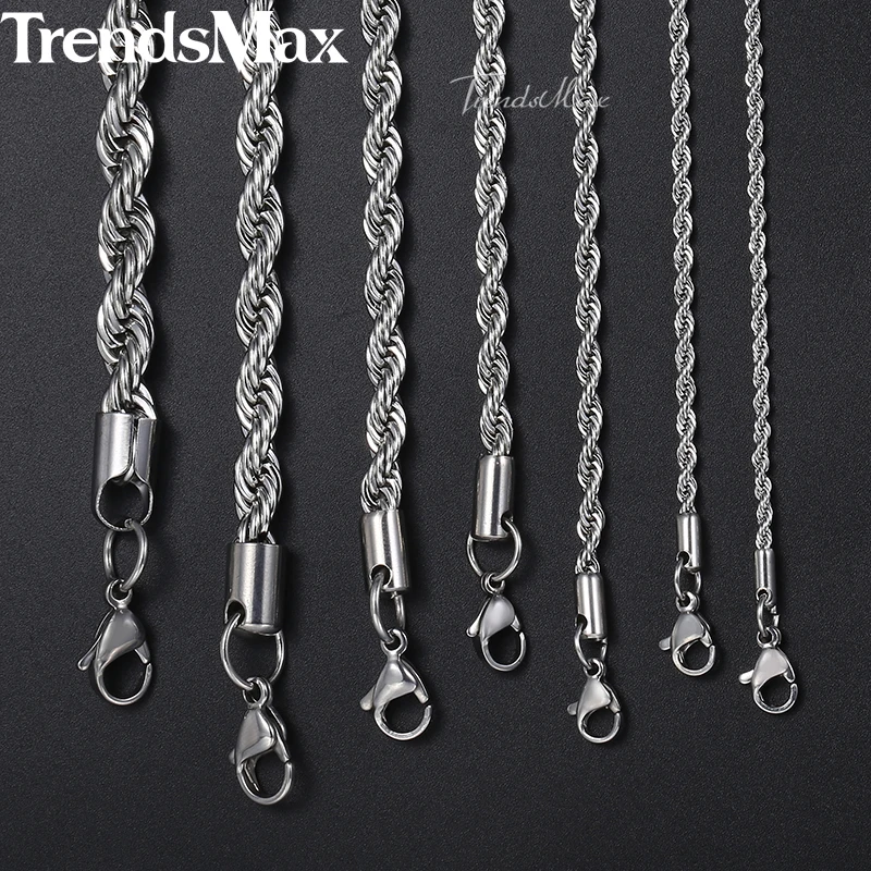 Personalized 20-26inch Rope Chains Necklace For Men Women Silver Color Stainless Steel Necklace Men's Jewelry Wholesale KNM132