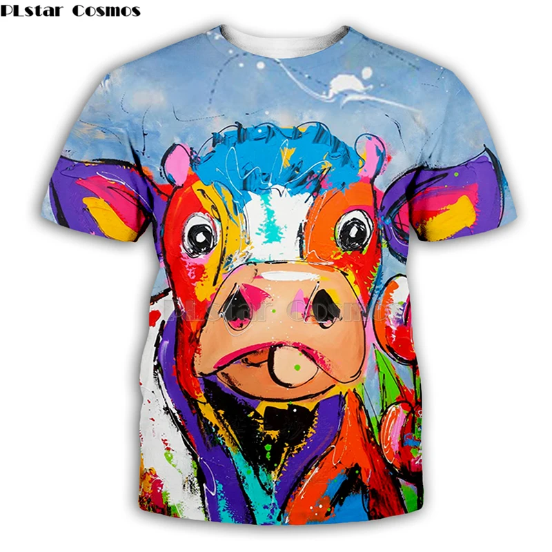 

colorful animal Cow by Vrolijk Schilderij hot sale tshirt 3D t shirt/hoodies Harajuku Women clothing streetwear Casual Printed