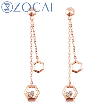 

ZOCAI earrings New Arrival The Honeycomb Series Real 0.03 CT Diamond Drop Earrings 18K Rose Gold JBE90229T