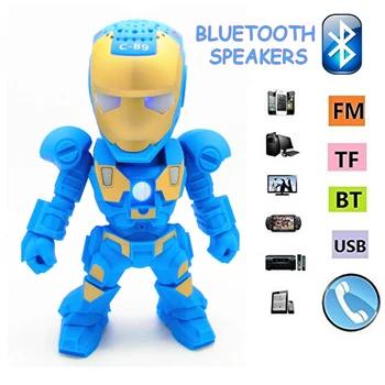 

2018 Bluetooth Speaker Iron Man with LED Flash Light Deformed Arm Figure Robot Portable Mini Wireless Subwoofers TF FM USB Card