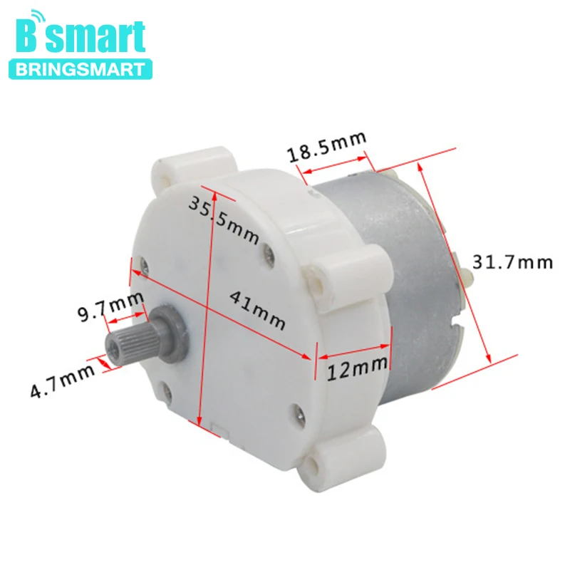 

Bringsmart DC 12 Volt Gear Motor Plastic Gearbox M3 Threaded Hole Mini Electric Machine Reducer 15~30rpm Low Noise CW/CCW