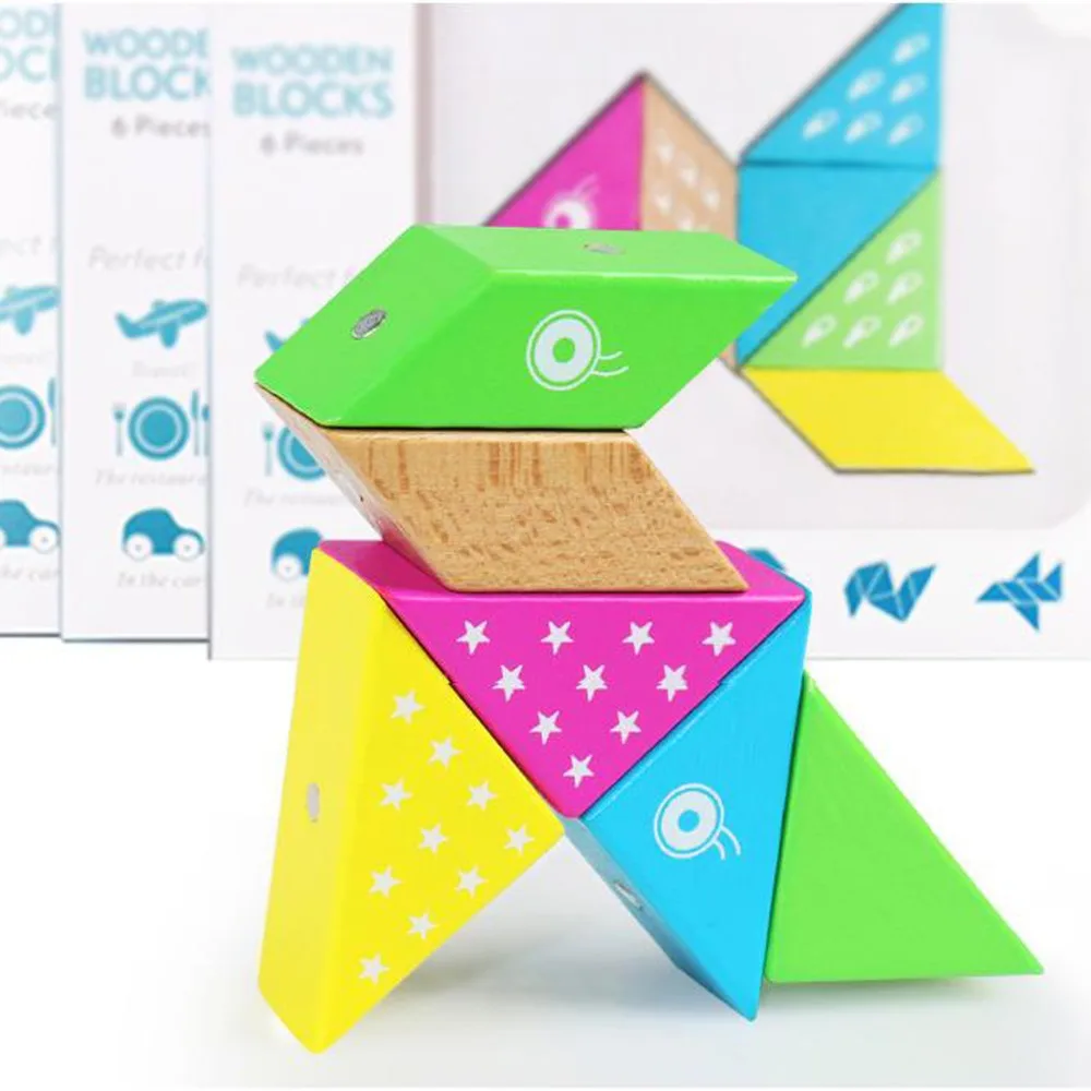 

3D Wooden Magnetic Building Blocks Set Colorful Geometry Blocks Imagination Set Kids Early Development Toys