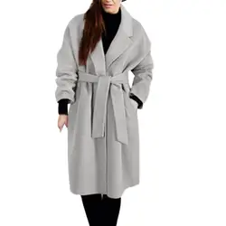 2019 осенне-зимнее Новое Женское зимнее шерстяное пальто с отворотом свободное кружевное пальто облегающее Утягивающее, возраст, верхняя