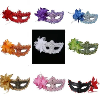 

New WLace Feather Half Face Mask Colorful Mask With Flower Girls Women Ball Masks Halloween Dance Party Supplies