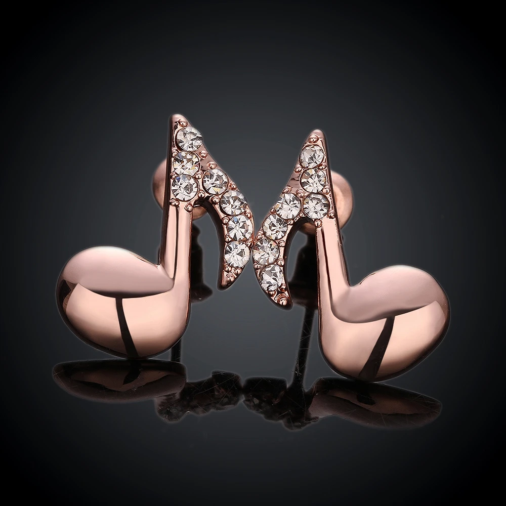 CHUKUI Rose Gold Rhinestone Music Note Stud Earrings For Women Girl Gift Aretes De Mujer Modernos 2018 (3)