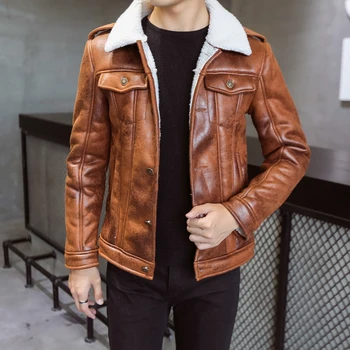 

2018 Winter Warm Deerskin jacket Male Korean version of the Motorcycle Suit casual jacket Lamb Hair Fashion Cotton coat