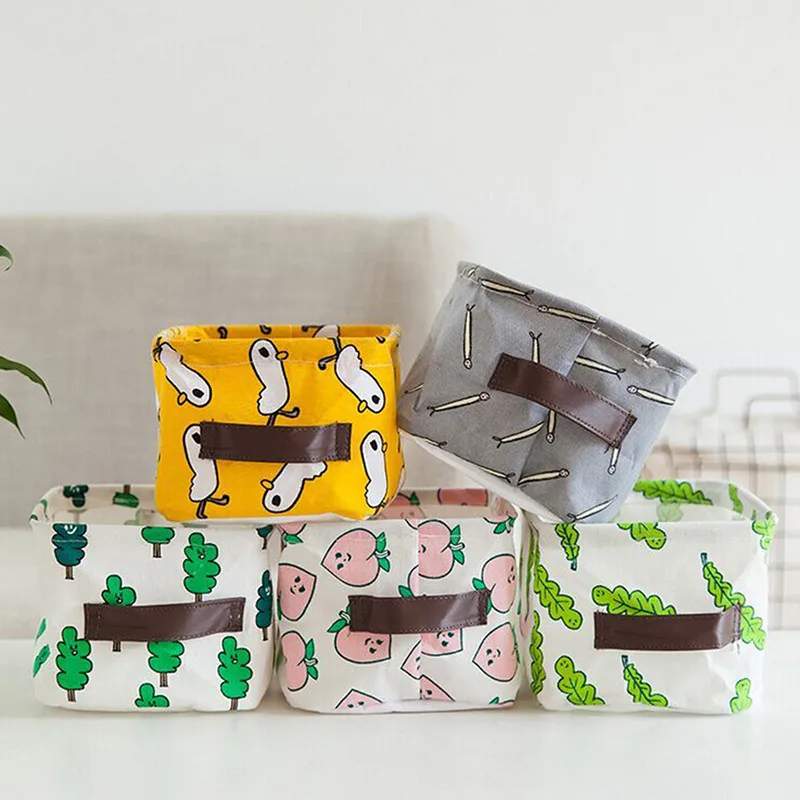 

Desktop Sundries Storage Box Cartoon Prints Cotton Linen Storage Basket DIY Clothing Sewing Supplies Waterproof Storage Basket