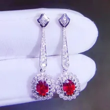 Натуральный рубин или сапфир или гранатовые серьги 0.55ct* 2шт драгоценный камень 925 стерлингового серебра ювелирные украшения# J8122405S