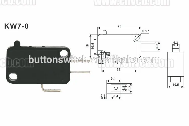 KW7-0 3 PIN solder terminal CE black miniature micro switch