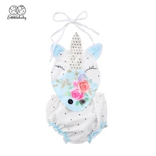 Emmababy Cute Newborn Baby Girl Unicorn Floral Print Sleeveless Halter Romper Outfits Clothes