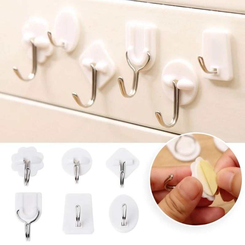 

10 Pcs Set Kitchen Bathroom Plastic Adhesive Hook Wall Sticky Mount Hanger Rack