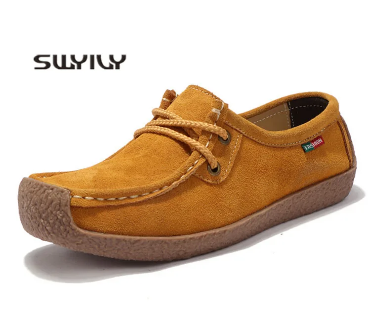 SWYIVY Women Casual Shoes Genuine Leather Female Flat Loafers Snail Shoes 2019 Spring Breathable Flats For Woman Size 42 10