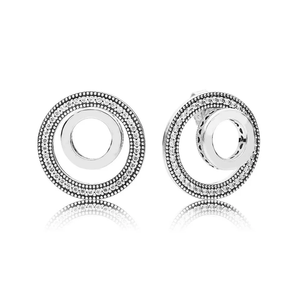 

Authentic S925 Sterling Silver Women Jewelry Lady Earrings Girl Birthday Gift Forever Signature Stud Earrings Clear CZ